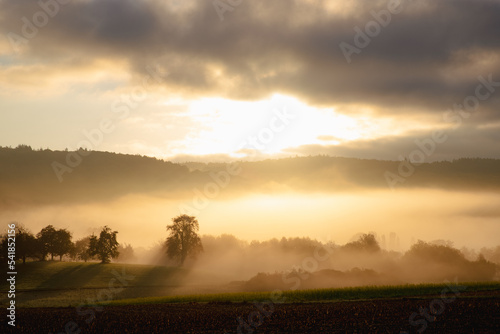 Southern Germany landscape at sunrise.