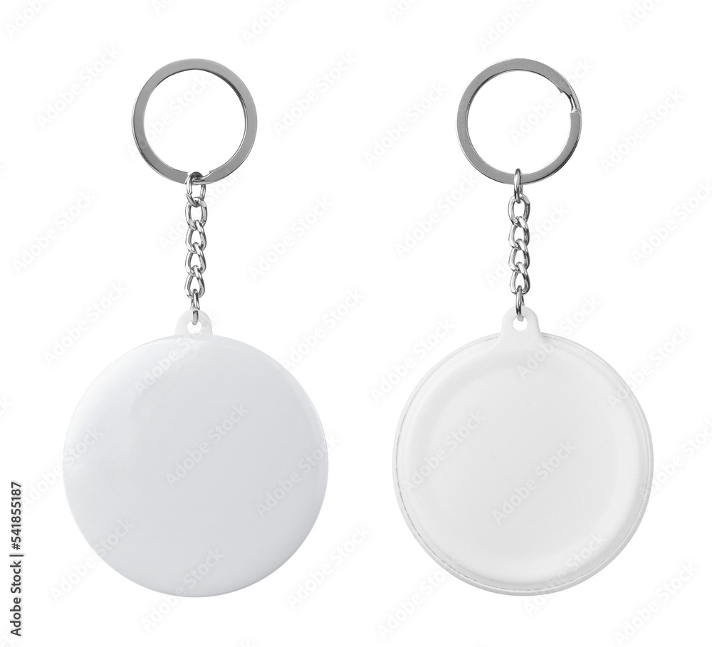 White blank badge. Glossy round button badge with ring isolated on white White blank badge. Glossy round button badge with ring isolated on white