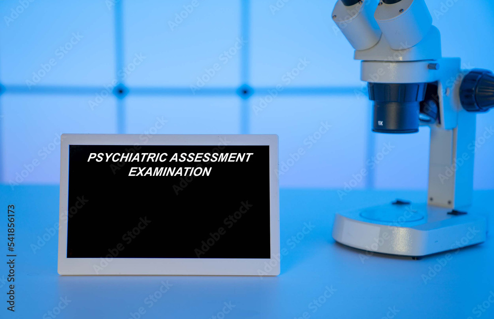 Medical tests and diagnostic procedures concept. Text on display in lab ...