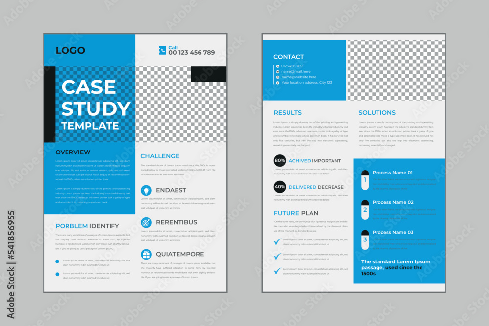 Case study flyer template design for corporate business project with mockup