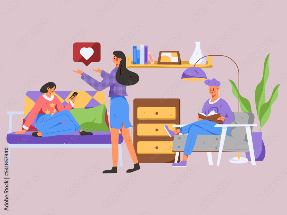 Living room home rest character scene flat vector concept operation illustration
Living room home rest character scene flat vector concept operation illustration