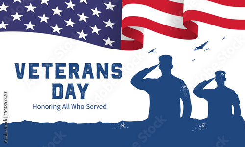 Veteran's day poster.Honoring all who served. Veteran's day illustration with american flag and soldiers.