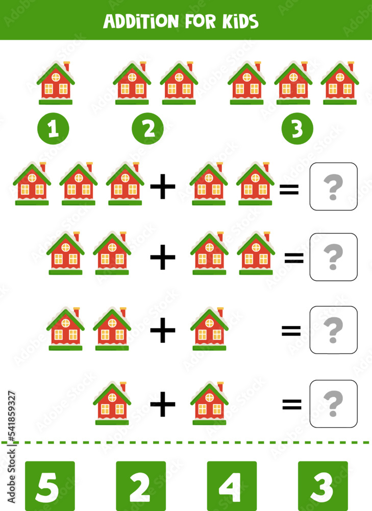 Addition for kids with hand drawn Christmas house. Addition for kids with hand drawn Christmas house.