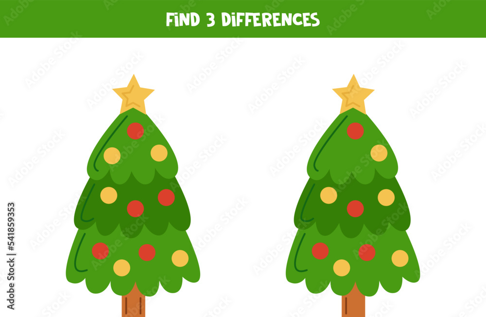 Find 3 differences between two cute Christmas trees. Stock ベクター | Adobe ...