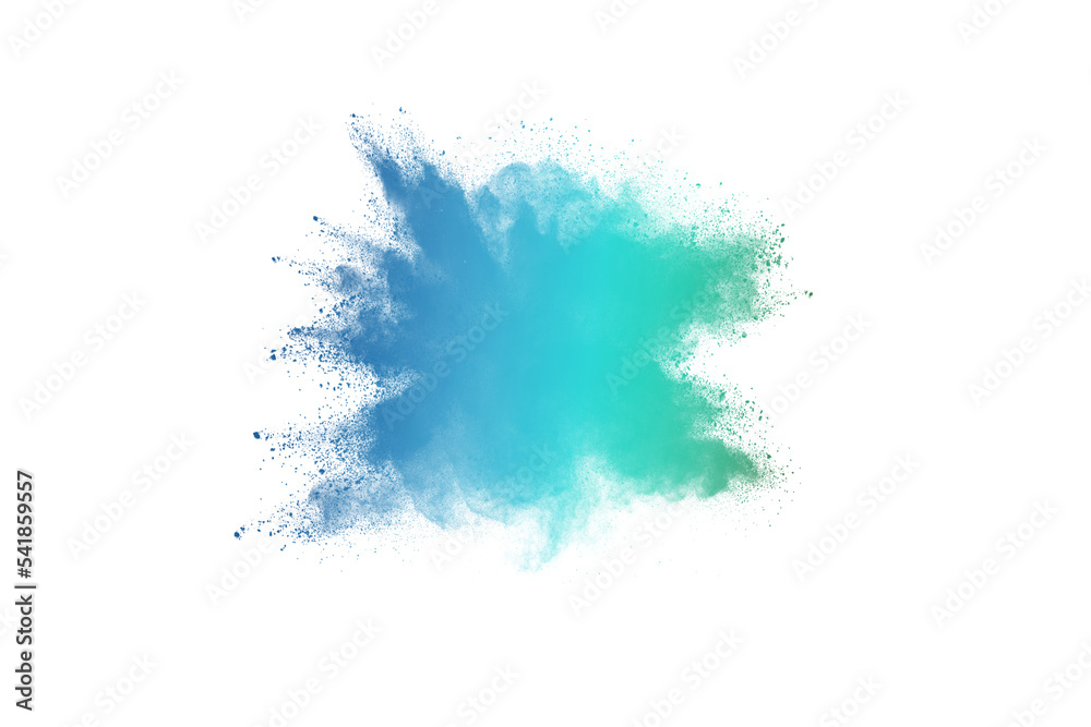 Blue and green pastel powder explosion isolated on white background. Blue and green pastel powder explosion isolated on white background.