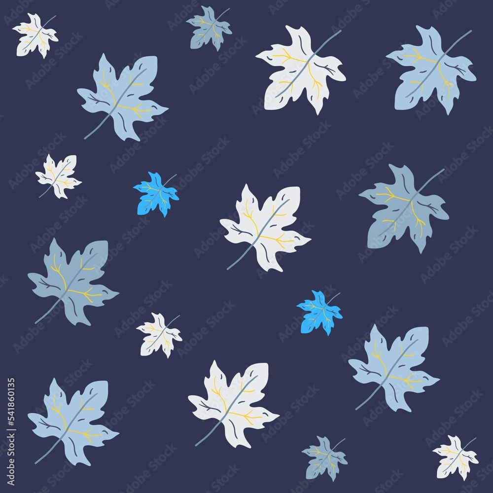 Abstract Hand Drawing Maple Leaves Seamless. Blue and white maple auntum leaf pattern illustration Abstract Hand Drawing Maple Leaves Seamless. Blue and white maple auntum leaf pattern illustration