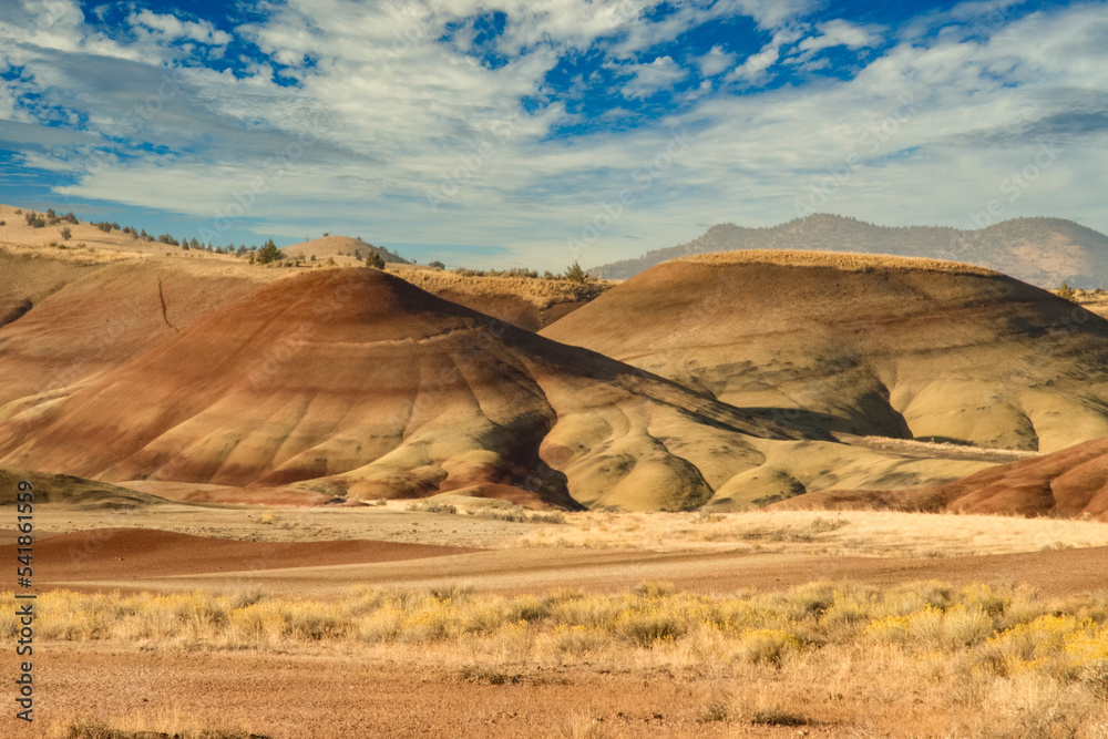 Morning sunlight hits the painted hills in eastern Oregon. 