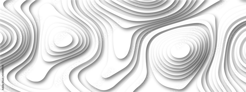 Abstract white paper cut and topographic map with lines and circles ...