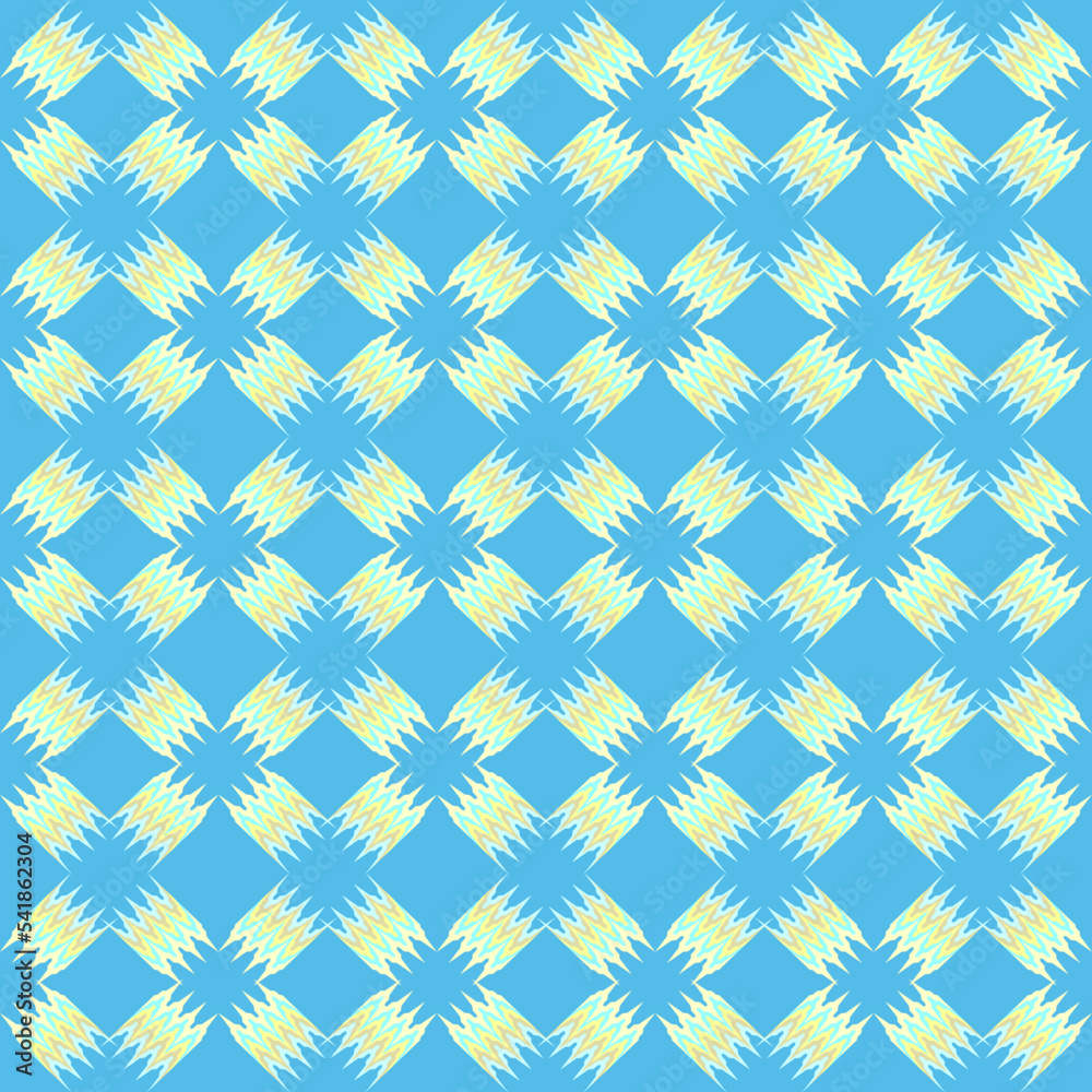 Abstract geometric lines cross seamless pattern graphic line stripes shape on blue background. Design for textile, wallpaper, clothing, backdrop, tile, wrapping, fabric, art print. Vintage retro style