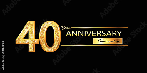 40 Year Anniversary celebration Vector Design. 40th Anniversary celebration. Gold Luxury Banner of 40th Anniversary celebration with glitter 3D. Vector anniversary