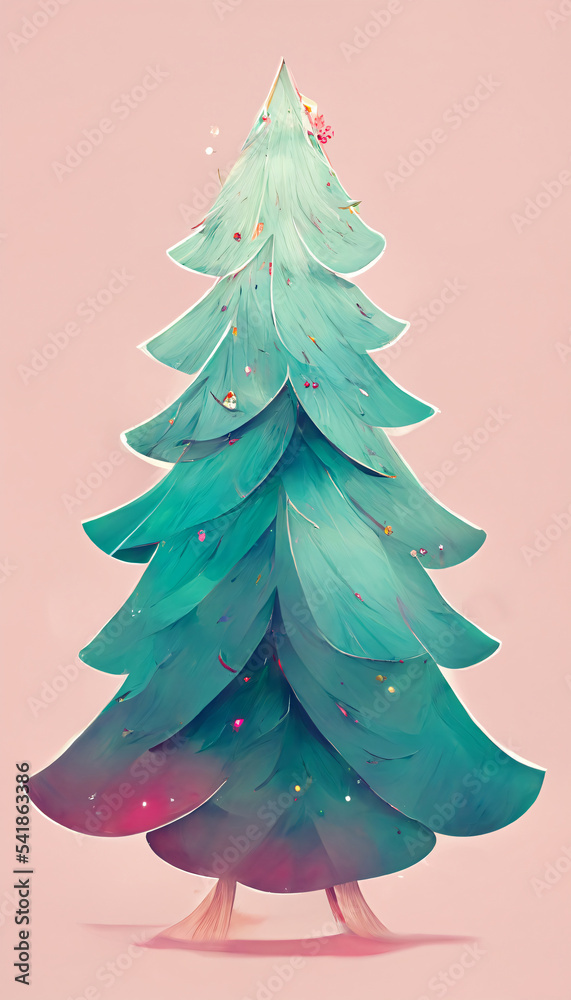 christmas tree and decorations illustration with anime style and pastel  color Stock Illustration | Adobe Stock