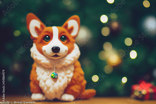 Cute corgi illustration with christmas background