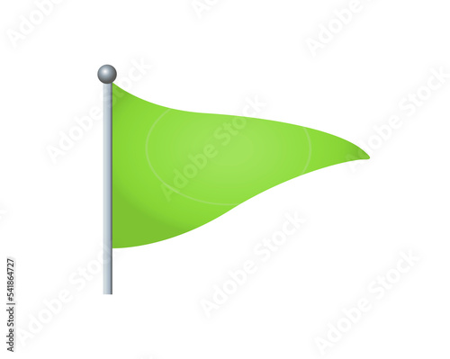 The isolated triangular gradient green flag icon with silver pole on transparent background