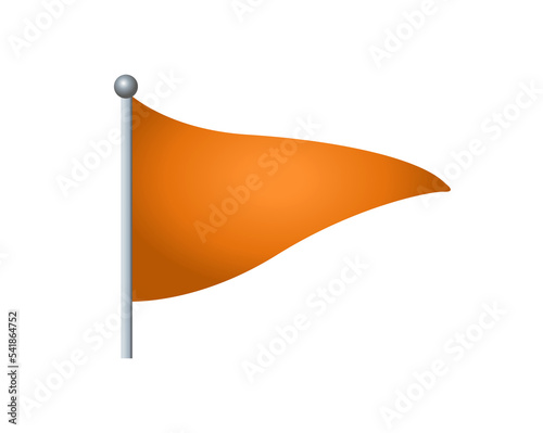 The isolated triangular gradient orange flag icon with silver pole on transparent background