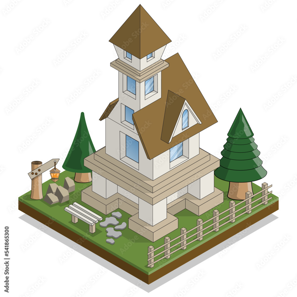The medieval house. Isometric. Isolated on white background. Vector ...