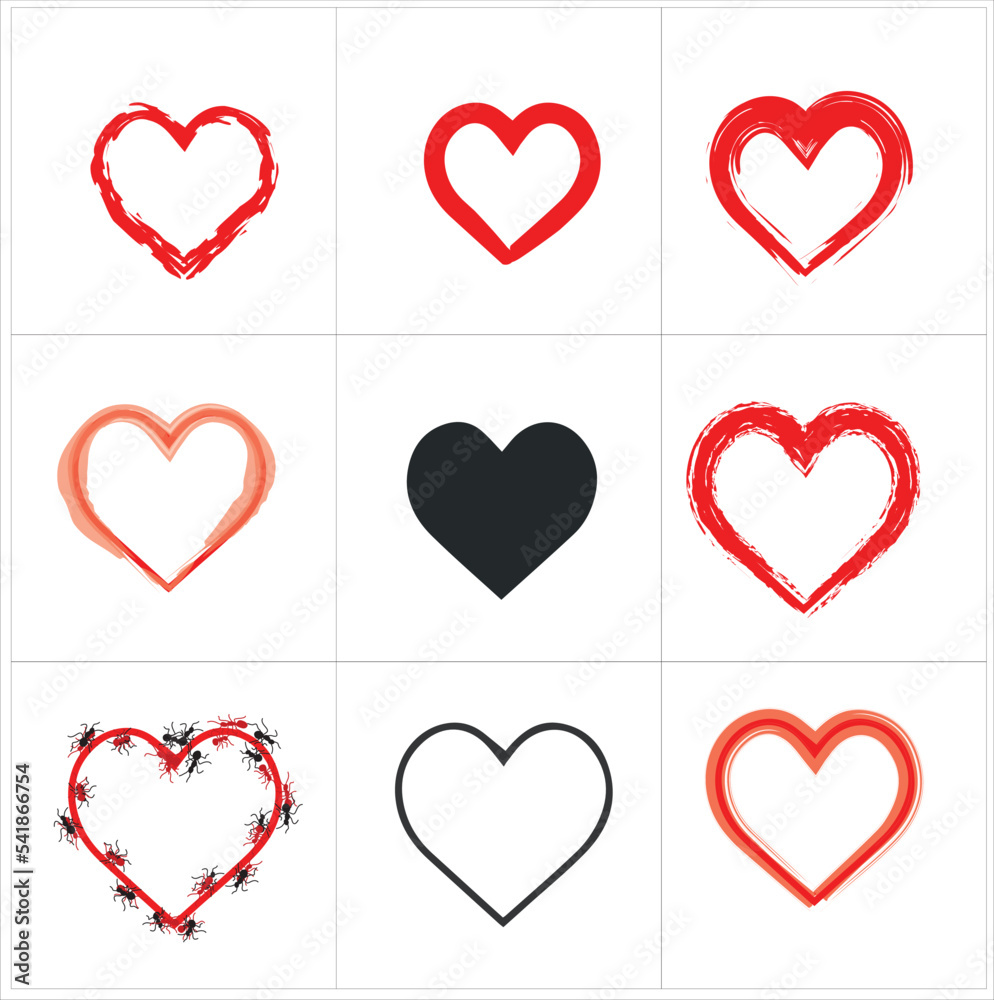 set of hearts black and red vector illustration
