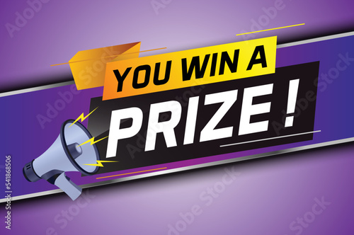 you win prize word concept vector illustration with megaphone and 3d style for use landing page, template, ui, web, mobile app, poster, banner, flyer, background, gift card, coupon, wallpaper