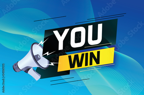 You win word concept vector illustration with megaphone and 3d style for use landing page, template, ui, web, mobile app, poster, banner, flyer, background, gift card, coupon, label, wallpaper