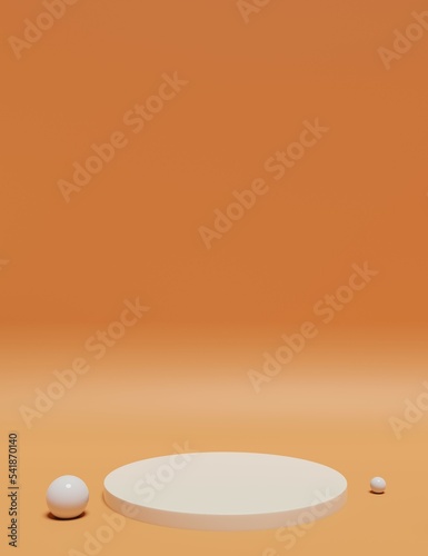  3d Rendering orange podium and minimal abstract background
