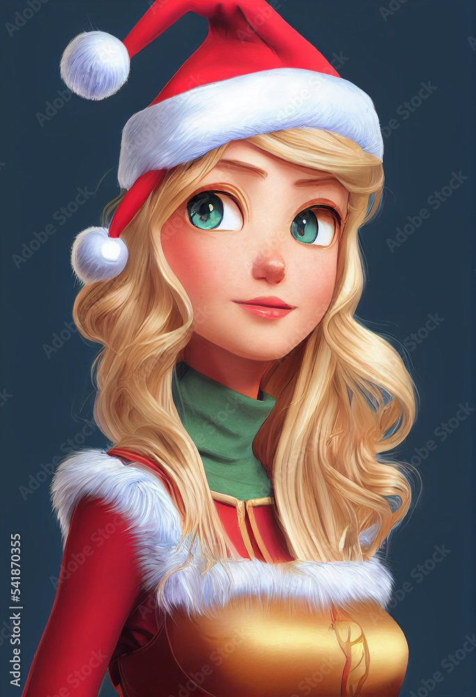 Mrs. Claus anime version. Blonde Young Mrs. Claus illustration anime