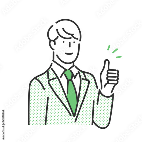 笑顔でグッドサインをするスーツ姿の若い男性のビジネスパーソンのイラスト素材 © emma