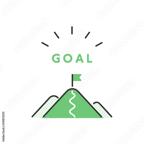 山の頂上にゴールの旗がはためく・目標設定のイメージイラスト素材 photo