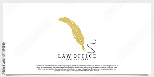 law logo design with icon pen feather creative concept