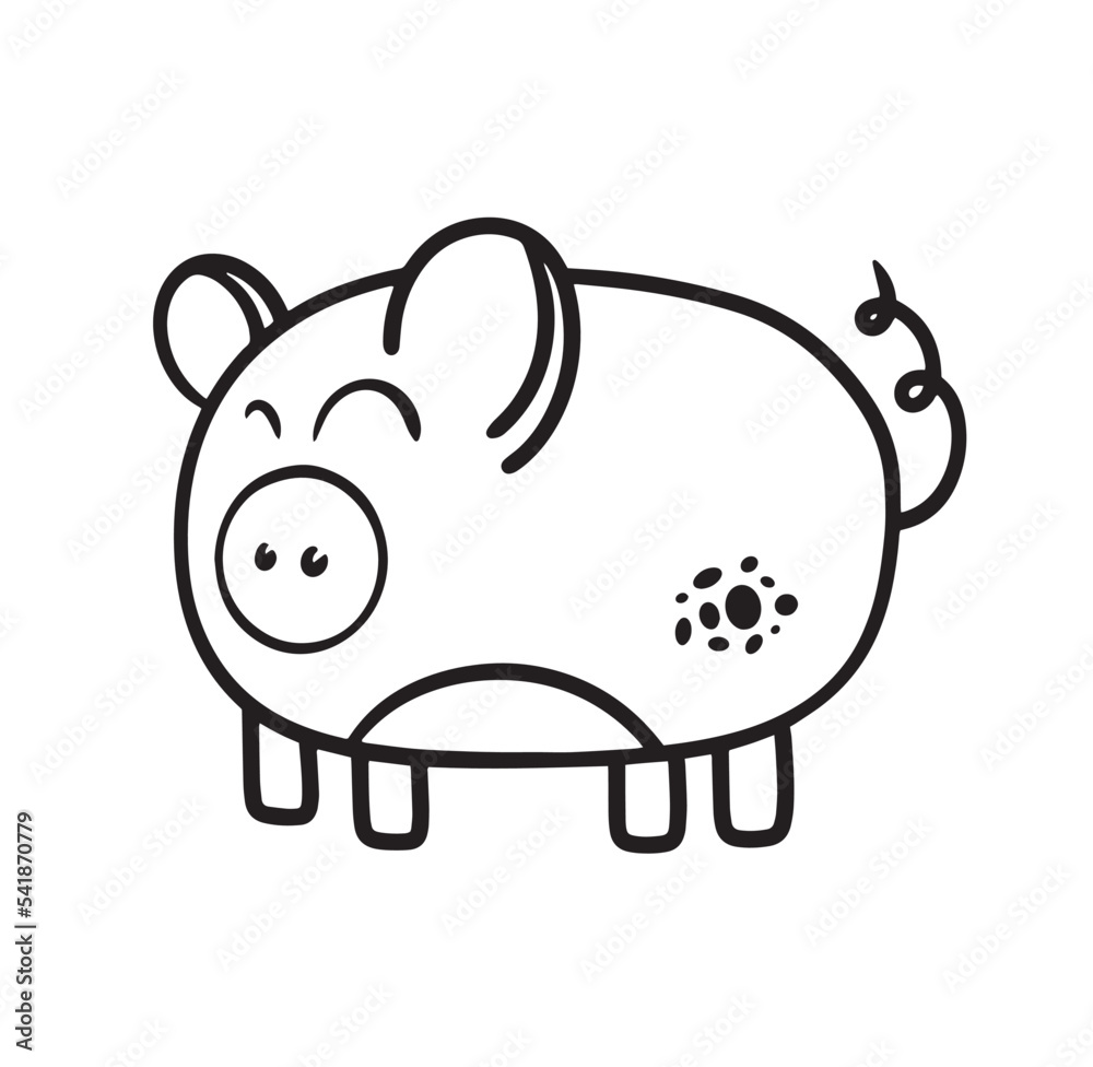 Pig doodle illustration vector. Hand drawn animal design. Stock Vector ...