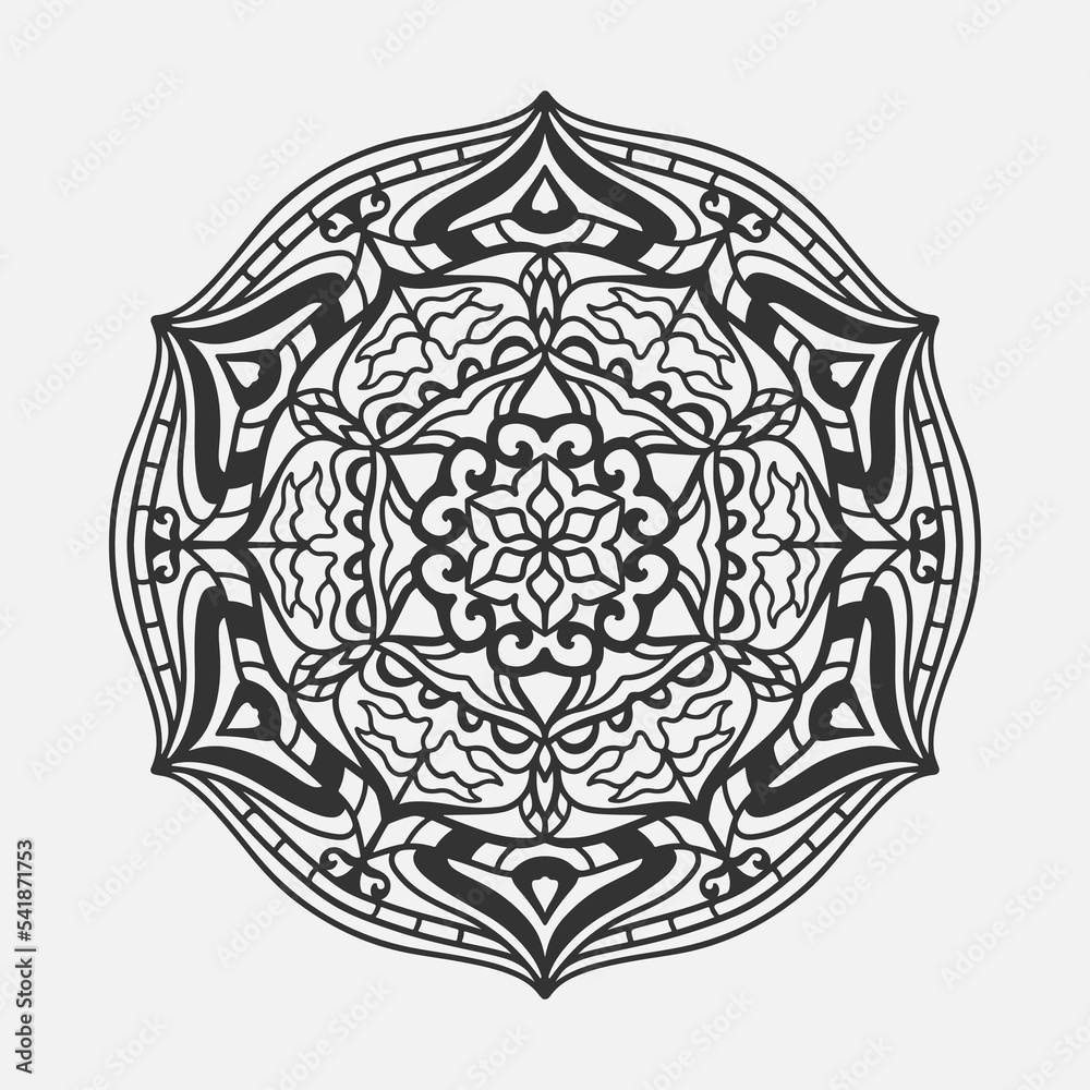 Ornamental round pattern. Black outline mandala on white background. Vector illustration.