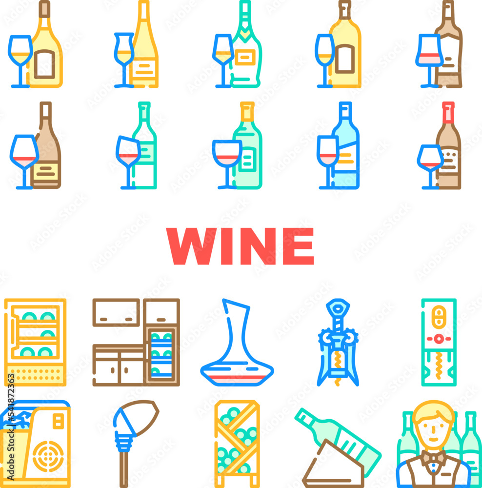wine glass alcohol winery icons set vector. drink red, restaurant party, ba bottle, white, food vineyard, beverage wineglass wine glass alcohol winery color line illustrations wine glass alcohol winery icons set vector. drink red, restaurant party, ba bottle, white, food vineyard, beverage wineglass wine glass alcohol winery color line illustrations
