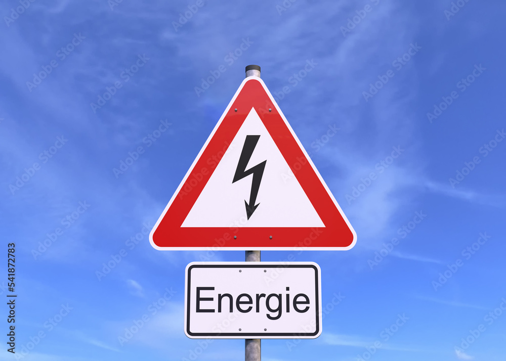 3d Illustation - Verkehrsschild - Achtung - Energie - Himmel - Wolken 3d Illustation - Verkehrsschild - Achtung - Energie - Himmel - Wolken