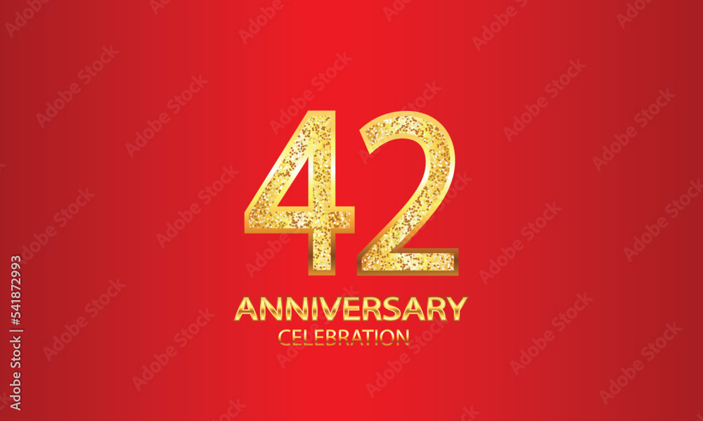 42 Year Anniversary celebration Vector Design with red background and glitter. 42nd Anniversary celebration. Gold Luxury Banner of 42nd Anniversary. vector illustration 42 Year Anniversary celebration Vector Design with red background and glitter. 42nd Anniversary celebration. Gold Luxury Banner of 42nd Anniversary. vector illustration