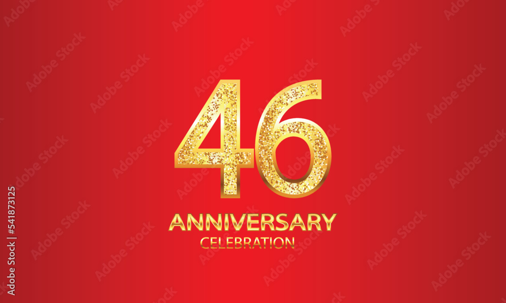 46 Year Anniversary celebration Vector Design with red background and glitter. 46th Anniversary celebration. Gold Luxury Banner of 46th Anniversary. vector illustration