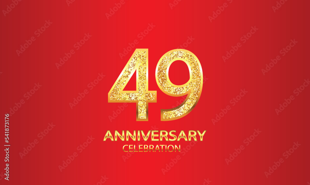 49 Year Anniversary celebration Vector Design with red background and glitter. 49th Anniversary celebration. Gold Luxury Banner of 49th Anniversary. vector illustration 49 Year Anniversary celebration Vector Design with red background and glitter. 49th Anniversary celebration. Gold Luxury Banner of 49th Anniversary. vector illustration