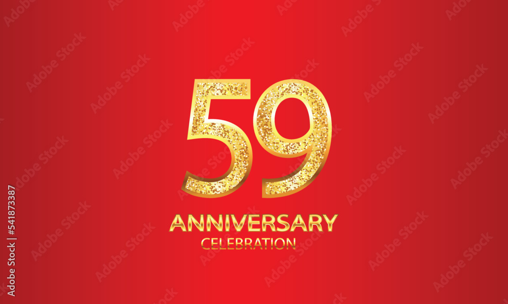 59 Year Anniversary celebration Vector Design with red background and glitter. 59th Anniversary celebration. Gold Luxury Banner of 59th Anniversary. vector illustration 59 Year Anniversary celebration Vector Design with red background and glitter. 59th Anniversary celebration. Gold Luxury Banner of 59th Anniversary. vector illustration