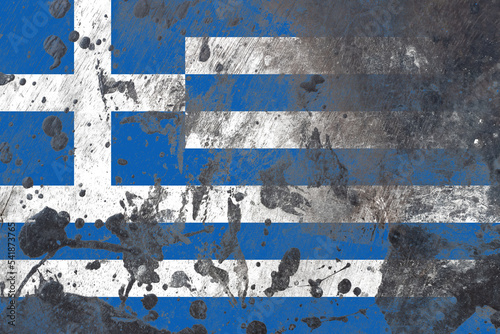 Greece flag on scratched old grunge texture background