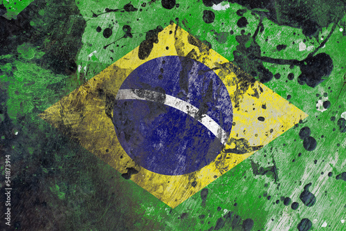 Brazil flag on scratched old grunge texture background