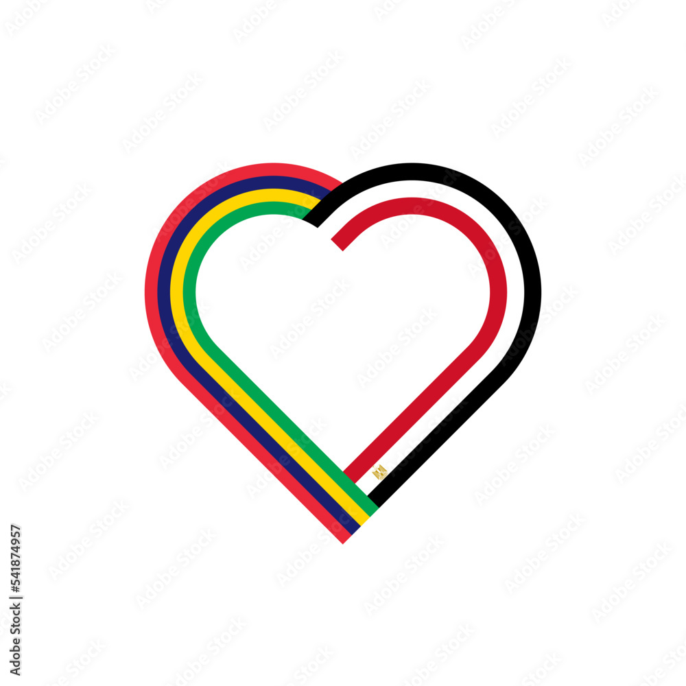 friendship concept. heart ribbon icon of mauritius and egypt flags. vector illustration isolated on white background