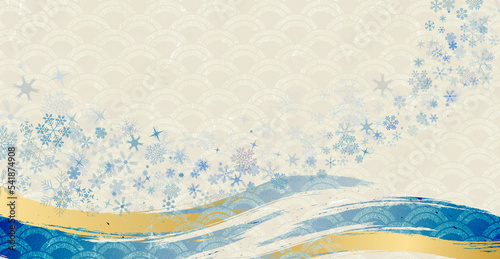 伝統の和柄模様の和紙に雪の結晶模様