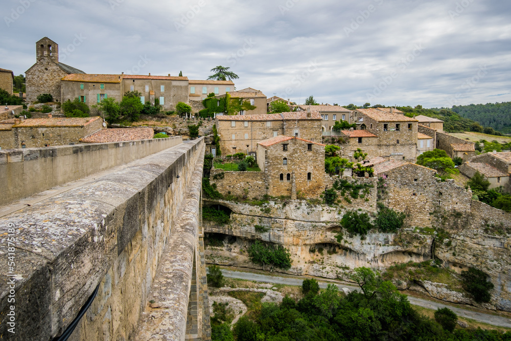 View on the medieval village of Minerve and the surrounding canyon in the South of France (Herault)