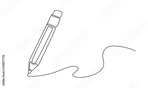 Pencil vector illustration with continuous one single line drawing isolated on white background.