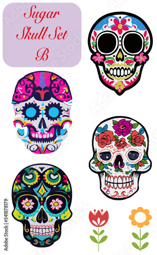Hispanic heritage sugar skull marigold Festive dia de los muertos vector digital illustration