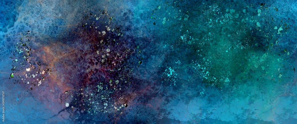 galaxy - celestial theater, abstract background, glittering elements, hand drawn, fluid art for print