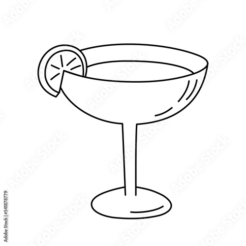 Alcoholic cocktail, long drink beverage for holiday celebrating. Use for decorating design festive menu. Hand-drawn doodle style. Editable stroke. Isolated. Vector illustration