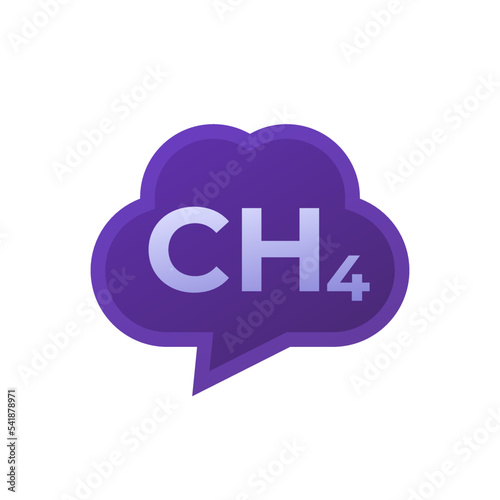 methane emissions, CH4 gas icon, vector
