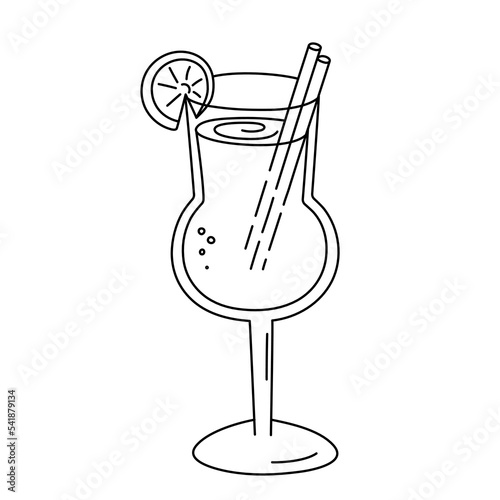 Alcoholic cocktail, long drink beverage for holiday celebrating. Use for decorating design festive menu. Hand-drawn doodle style. Editable stroke. Isolated. Vector illustration