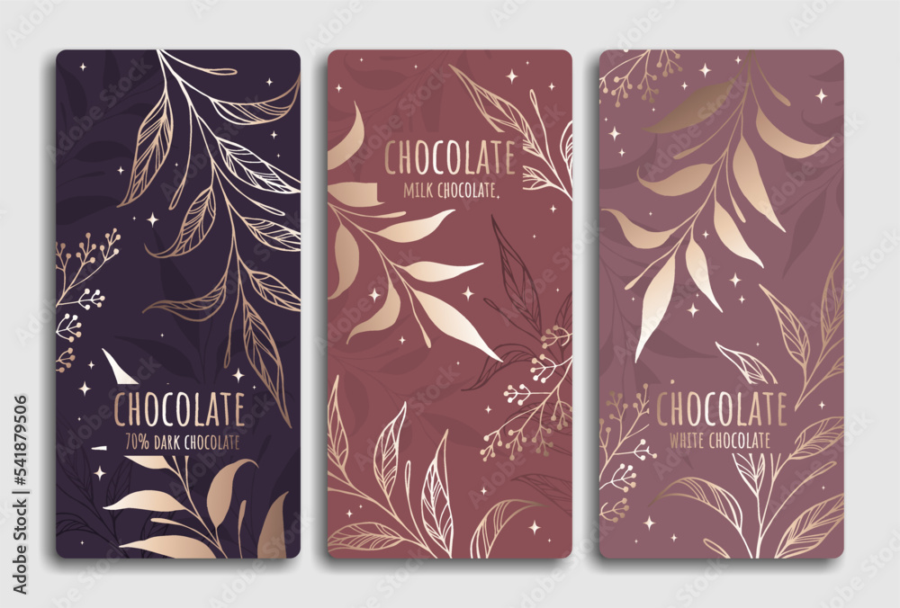 Vintage set of chocolate bar packaging design. Vector luxury template