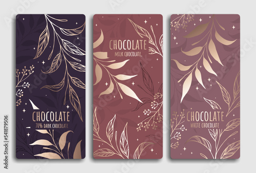 Vintage set of chocolate bar packaging design. Vector luxury template with ornament elements. Design for background and wallpaper. Great for food and drink package types.