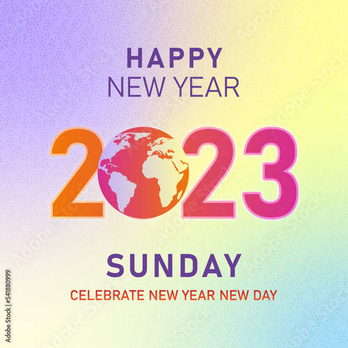 2023 happy new year globe text effect design patter vector social media card