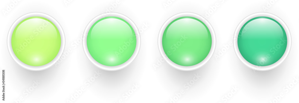 3D shiny green buttons collection, glossy circle icons, vector illustration set. 3D shiny green buttons collection, glossy circle icons, vector illustration set.